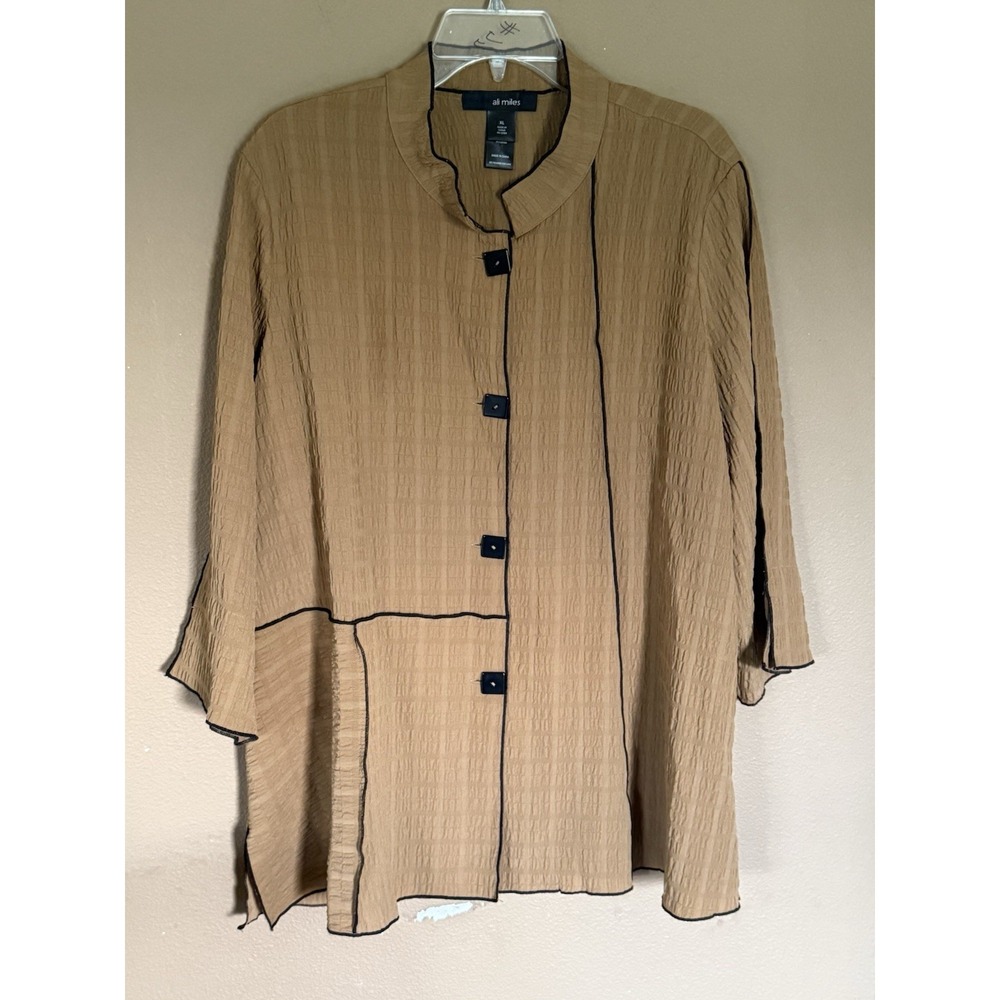 Ali Miles  Women  Textured Button Front Art to Wear Light Brown Jacket Size XL